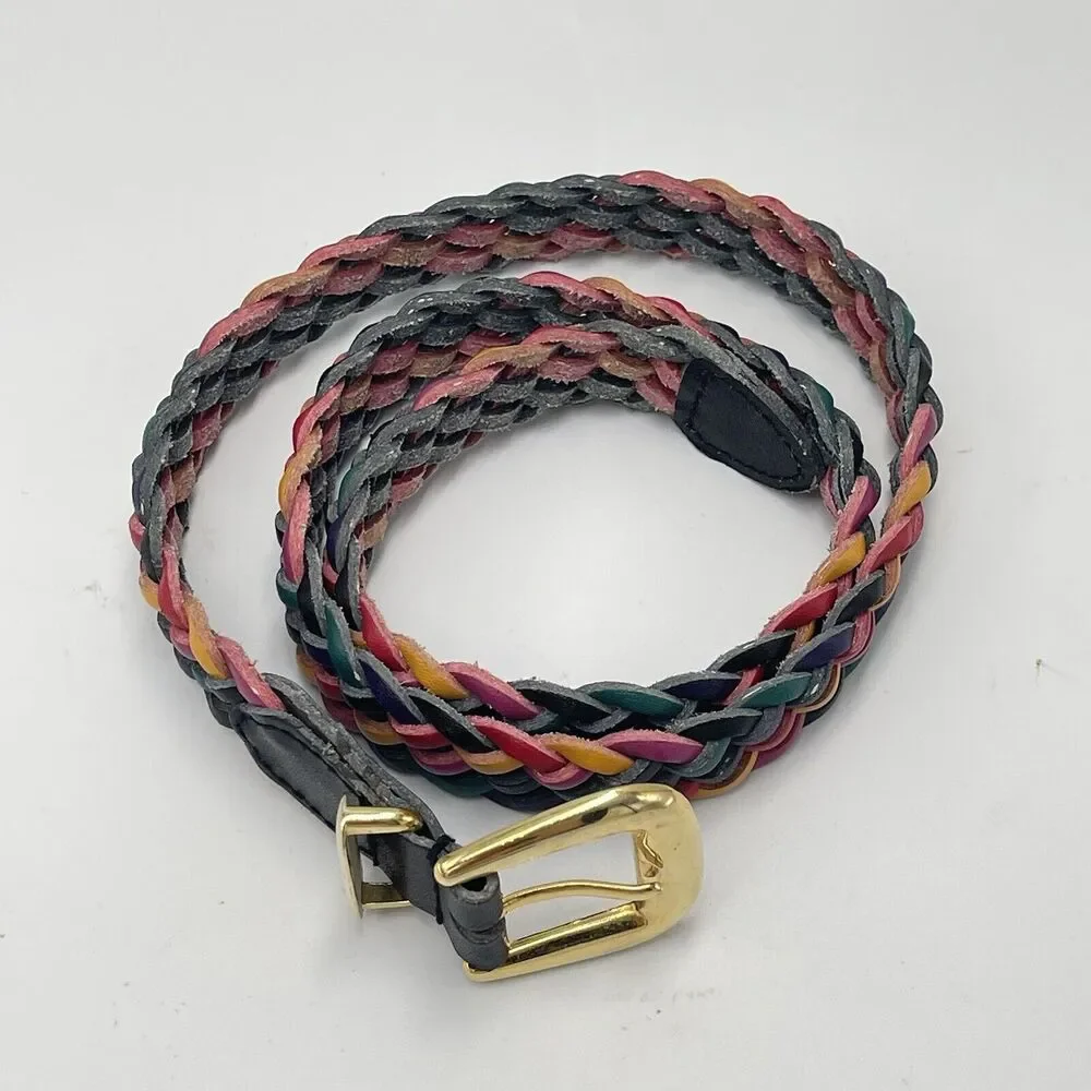 Omega Womens Braided Leather Belt Multicolor Woven SIZE MEDIUM 34